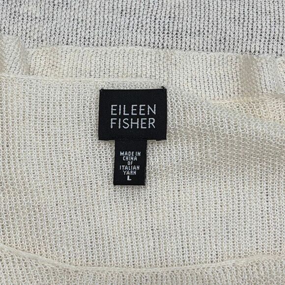 Eileen Fisher Linen Silk Open Knit Sweater Top Womens L Ivory Lightweight - Picture 5 of 6